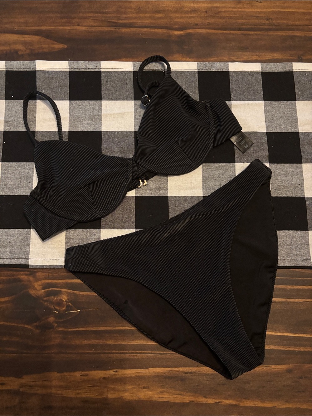 Beach Riot Ribbed Black underwire Bikini Top M bottoms small